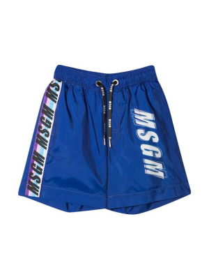 Msgm Kids Logo Print Drawstring Track Shorts