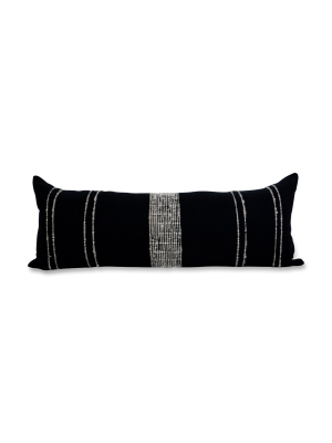 Bogota Lumbar Pillow Large - Black With Ivory Stripes