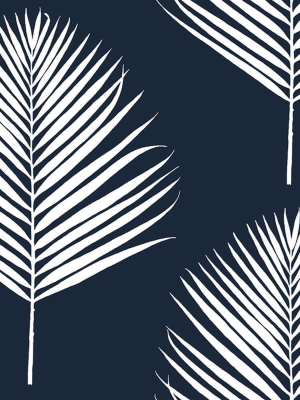 Maui Palm Peel-and-stick Wallpaper In Midnight Blue And White From The Luxe Haven Collection By Lillian August