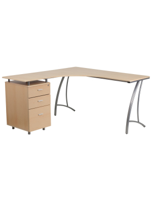 Flash Furniture Laminate L-shape Desk With Three Drawer Pedestal