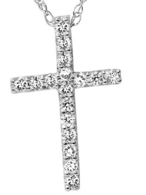 Pompeii3 1/10ct Diamond Cross Pendant 10k White Gold 1/2" Tall