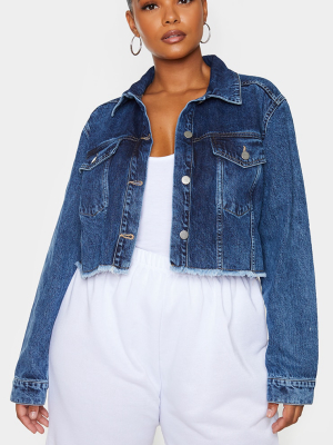 Plus Mid Blue Washed Denim Crop Jacket