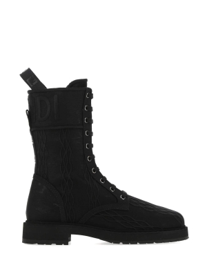 Fendi Embroidered Lace-up Biker Boots