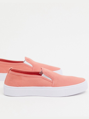 Asos Design Dotty Slip On Plimsolls In Peach