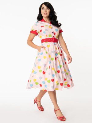 Unique Vintage Valentine Heart Print Venus Swing Dress