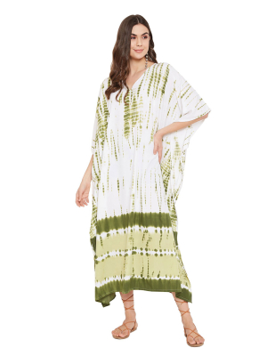 Olive Polyester Kaftan Long Maxi Dress Plus
