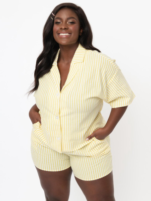 Plus Size Yellow & White Striped Pajama Shorts