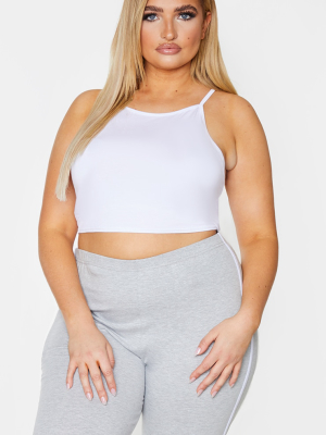 Plus Basic White Jersey Racer Neck Crop Top