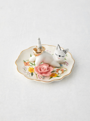 Floral Kitten Ring Holder Catch-all Dish