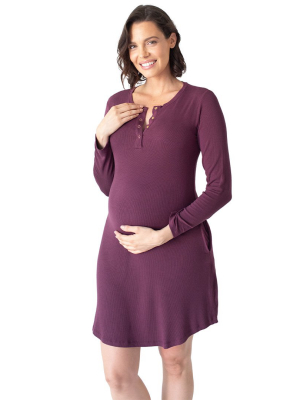 Betsy Ribbed Bamboo Nursing & Maternity Nightgown | Burgundy Plum