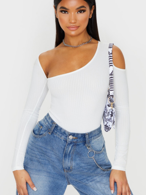 Cream Rib Cut Out Long Sleeve Bodysuit