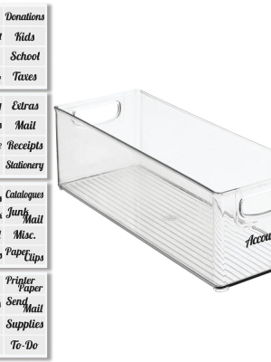 Mdesign Office Storage Box With Handles + 36 Labels - Clear