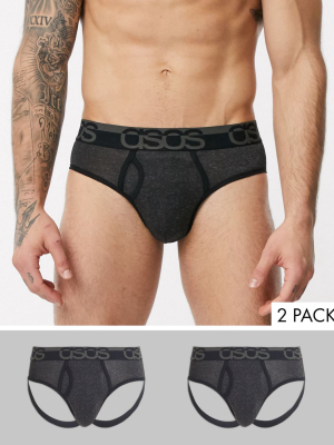 Asos Design 2 Pack Jock Strap And Brief In Charcoal Marl Save