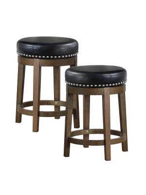 Lexicon Whitby 25 Inch Counter Height Wooden Bar Stool With Solid Wood Legs And Faux Leather Round Swivel Seat Kitchen Barstool Dining Chair (2 Pack)