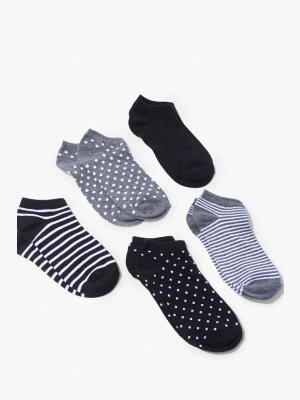 Polka Dot & Striped Ankle Socks Set