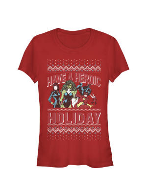 Junior's Marvel Heroic Holiday Girl Power T-shirt