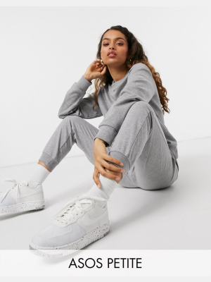 Asos Design Petite Tracksuit Ultimate Sweatshirt / Sweatpants With Tie In Organic Cotton In Heather Gray