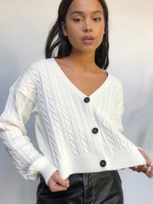 Cream All Over Cable Knitted Cropped Cardigan