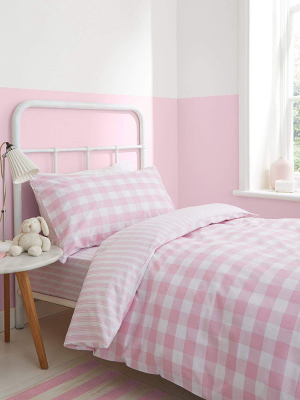 Check & Stripe Single Duvet Set In Pink 135 X 200cm