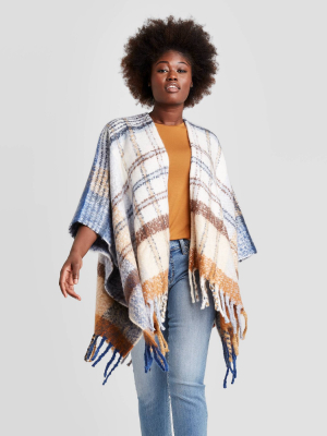 Women's Plus Plaid Ruana Kimono Jacket - Universal Thread™ Cream