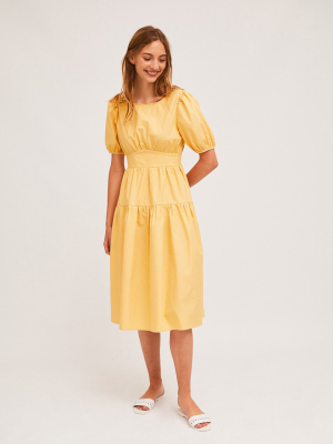 Puff Sleeve Tiered Dress - Yellow