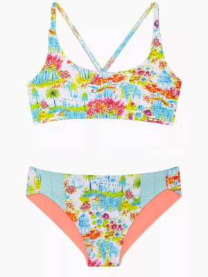 Marvie Criss Cross Back Bikini Set (kids) - Botanic Gardens Print