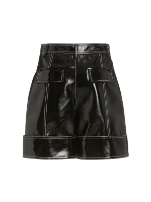 Faux Patent Leather Cuffed Cargo Shorts