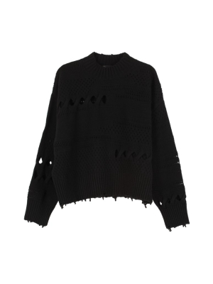 Versace Distressed Ribbed Knit Sweater