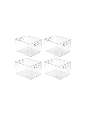 Mdesign Plastic Storage Bin With Handles For Home Office, 4 Pack - Clear