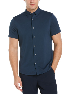 Slim Fit Stretch Pique Woven Shirt