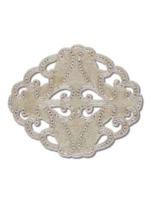 Nomi K Silver Hand Beaded Art Deco Circular Cut Out Lace Placemat