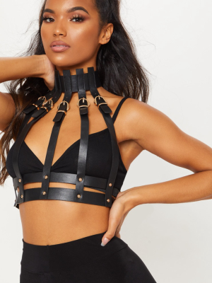 Black Faux Leather Body Harness