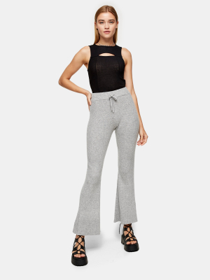Gray Marl Knitted Flare Pants With Wool