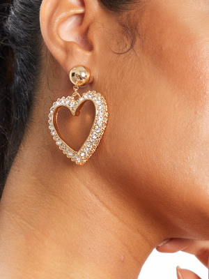 Gold Diamante Heart Door Knocker Earrings