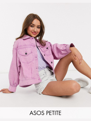 Asos Design Petite Oversized Acid Washed Jacket In Pink