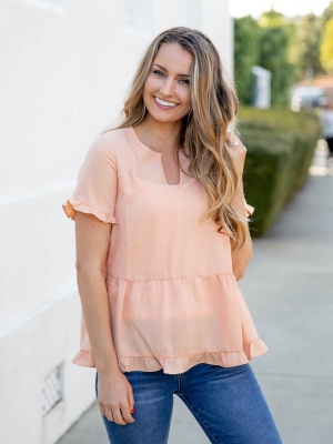 V-cut Ruffle Peplum - Peach