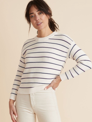 Nina Crewneck Sweater In Oatmeal Multi Stripe