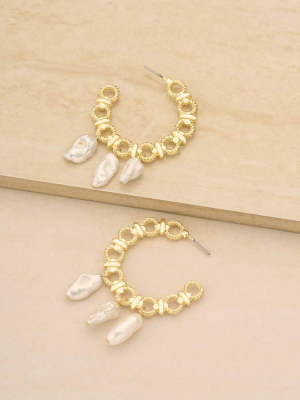 Chunky 18k Gold Plated Hoops With Freshwater Pearl Charms