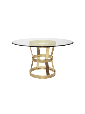 Cannon Dining Table Antique Brass With Glass Top