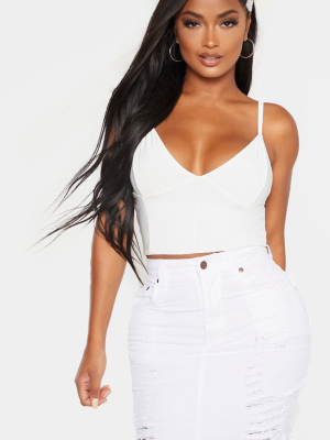 Shape White High Waist Distressed Denim Skirt