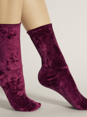 Darner Burgundy Crushed Velvet Socks