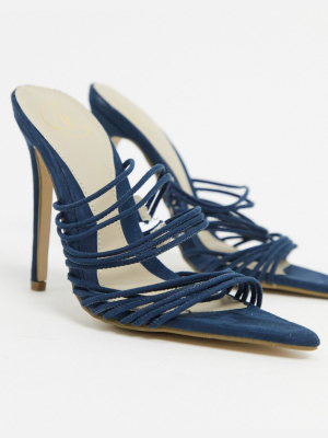 Missguided Multi Strap Heeled Sandal In Navy