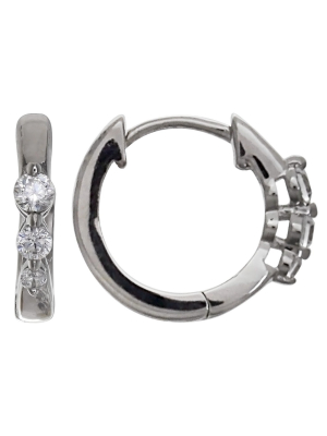 Women's Huggie Hoop Earrings With Clear Cubic Zirconia - Clear/gray (13mm)