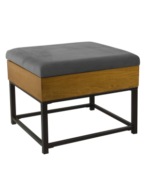 Wood And Metal Upholstered Storage Ottoman - Homepop