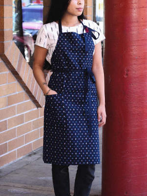 Japanese Cafe Apron, Indigo, Blue & White Jyuji