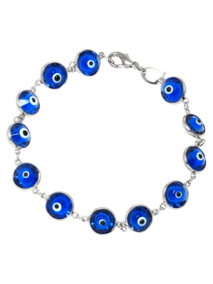 Women's Silver Plated Glass Guardian Eye Bracelet - Blue/silver