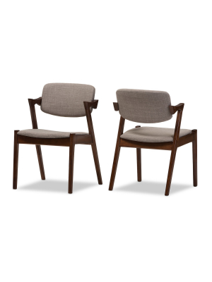 Set Of 2 Elegant Mid - Century Wood And Fabric Upholstered Dining Armchairs - Light Gray, "walnut" Dark Brown - Baxton Studio