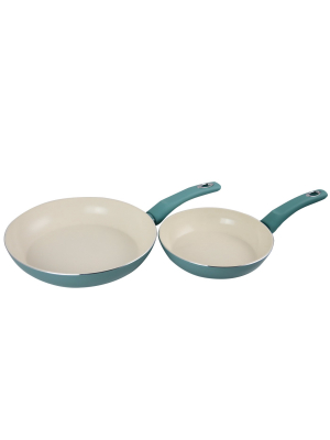 Gibson Home Plaza Cafe 2 Piece Aluminum Frying Pan Set With Soft Touch Handles In Sky Blue