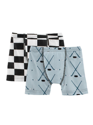 Kickee Pants Boxer Briefs Set - Checkered Flag And Pearl Blue Hockey