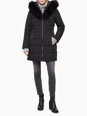 Faux Fur Full Zip Hooded Puffer Jacket